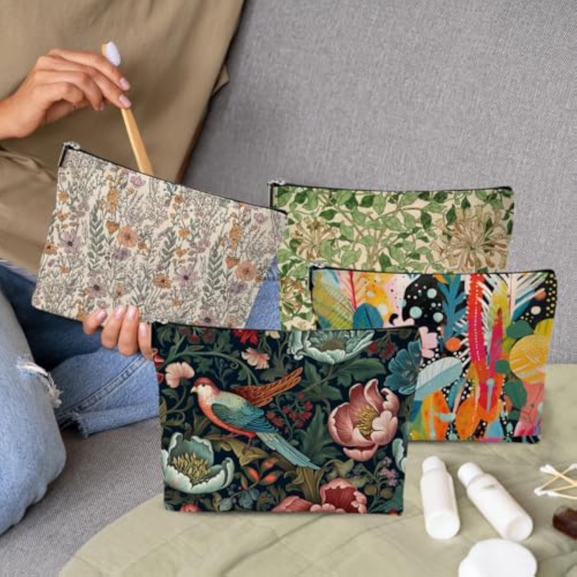 Colorful Flower Polka Dot Makeup Bag for Women